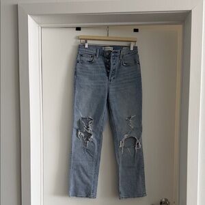 Denim Forum Light Blue Distressed Straight Leg Jeans